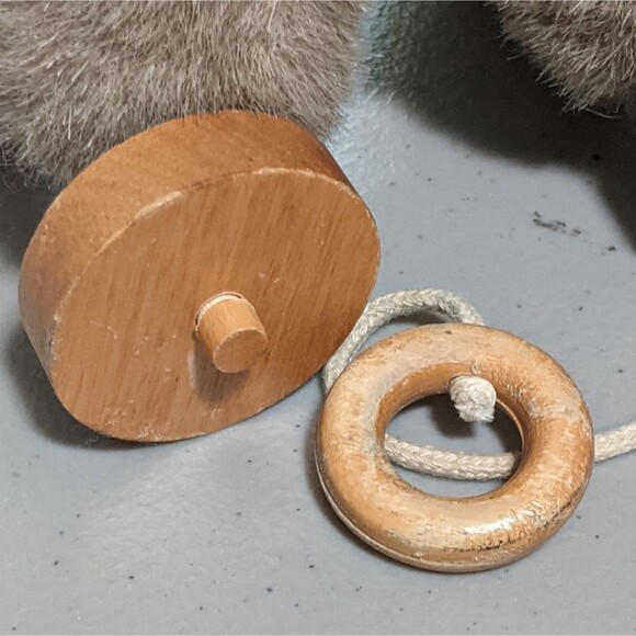 Applausse pull behind toy bear with tartan plaid scarf wheels faux fur - Picture 8 of 11